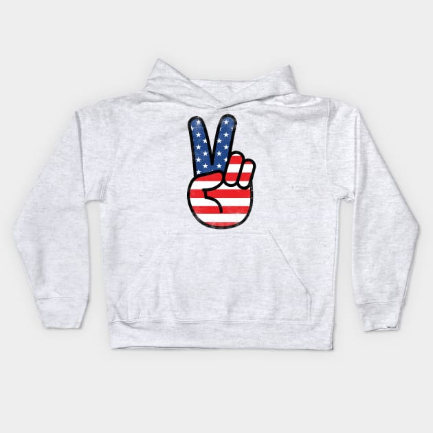 American Flag Peace Sign Hand Shirt 4th Of July Gift Kids Hoodie by vpgdesigns